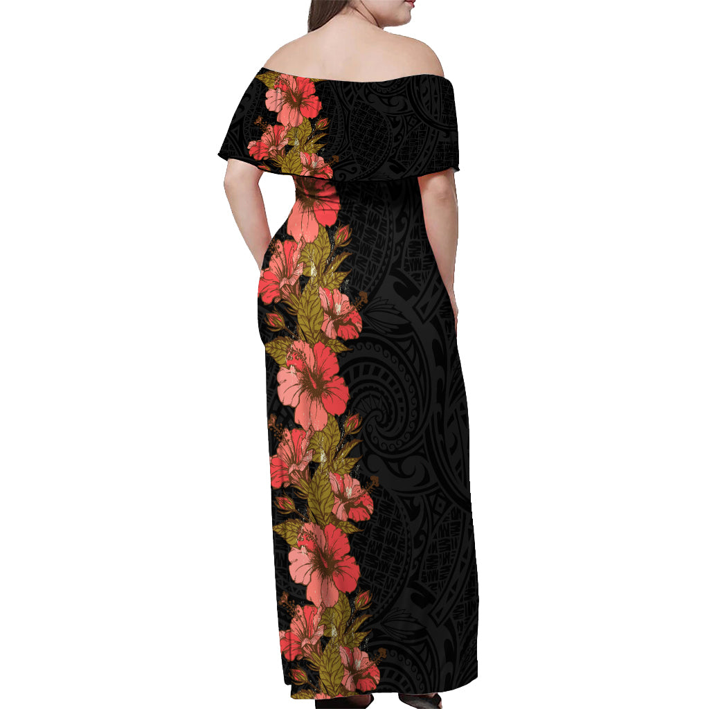 Hawaii Tropical Flowers Tribal Pattern Off Shoulder Maxi Dress No4 LT9 - Polynesian Pride
