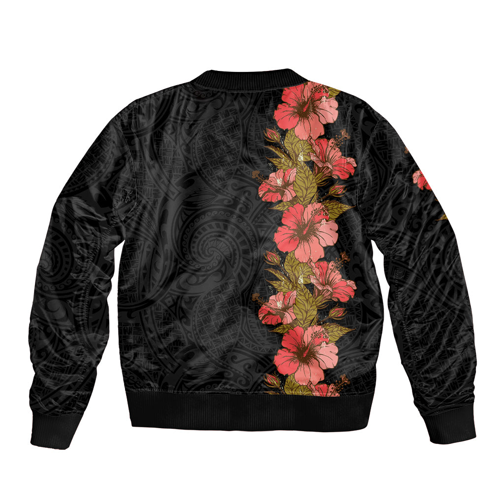 Hawaii Tropical Flowers Tribal Pattern Sleeve Zip Bomber Jacket No4 LT9 - Polynesian Pride