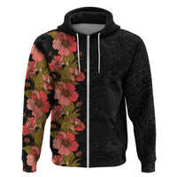 Hawaii Tropical Flowers Tribal Pattern Zip Hoodie No4 LT9 Zip Hoodie Black - Polynesian Pride