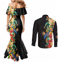 Hawaii Tropical Flowers Tribal Pattern Couples Matching Mermaid Dress and Long Sleeve Button Shirt No5 LT9 - Polynesian Pride