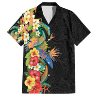 Hawaii Tropical Flowers Tribal Pattern Family Matching Tank Maxi Dress and Hawaiian Shirt No5 LT9 Dad's Shirt - Short Sleeve Black - Polynesian Pride