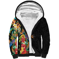 Hawaii Tropical Flowers Tribal Pattern Sherpa Hoodie No5 LT9 Unisex Black - Polynesian Pride