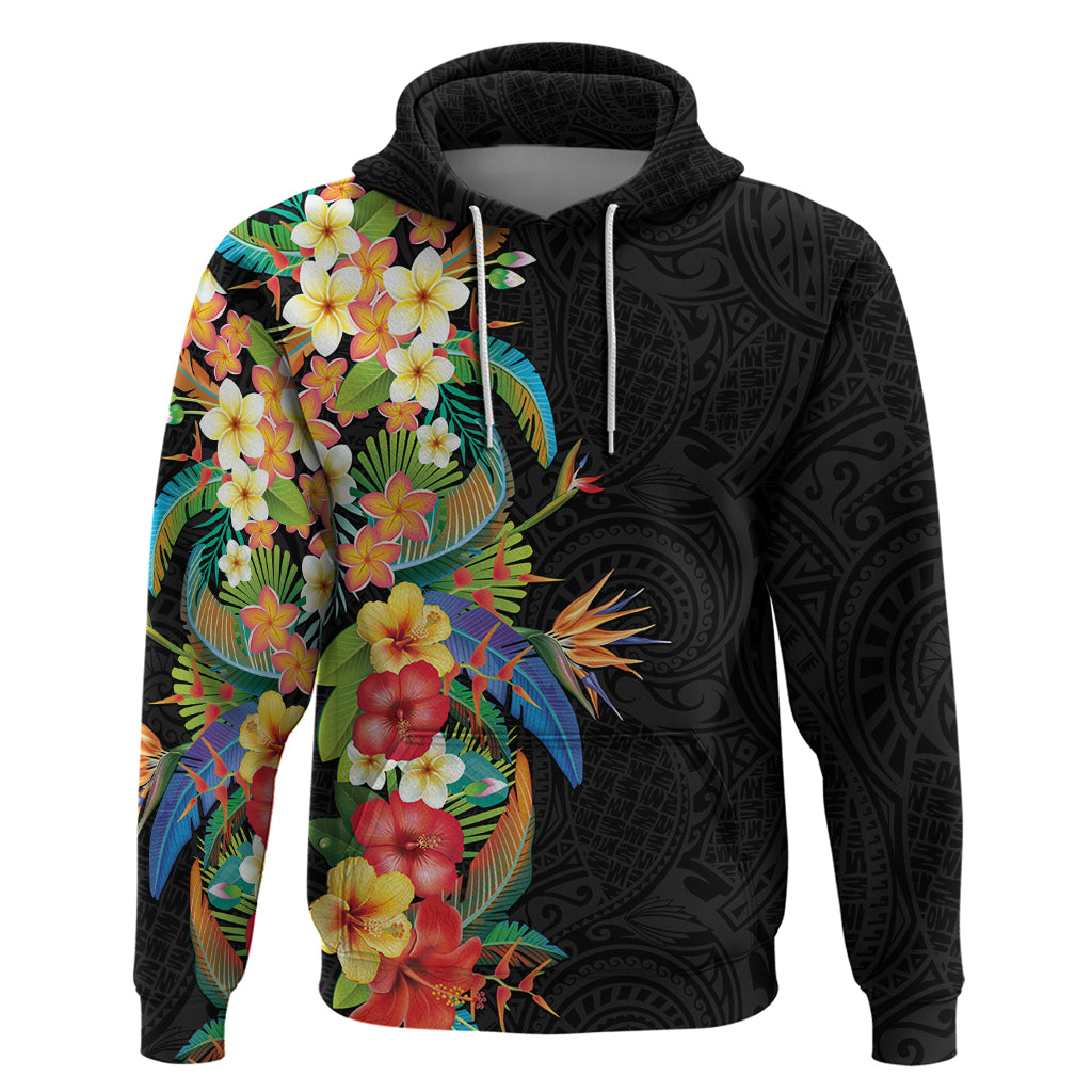 Hawaii Tropical Flowers Tribal Pattern Zip Hoodie No5 LT9 Pullover Hoodie Black - Polynesian Pride