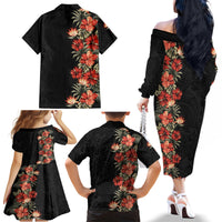 Hawaii Tropical Flowers Tribal Pattern Family Matching Off Shoulder Long Sleeve Dress and Hawaiian Shirt No6 LT9 - Polynesian Pride