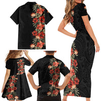 Hawaii Tropical Flowers Tribal Pattern Family Matching Short Sleeve Bodycon Dress and Hawaiian Shirt No6 LT9 - Polynesian Pride