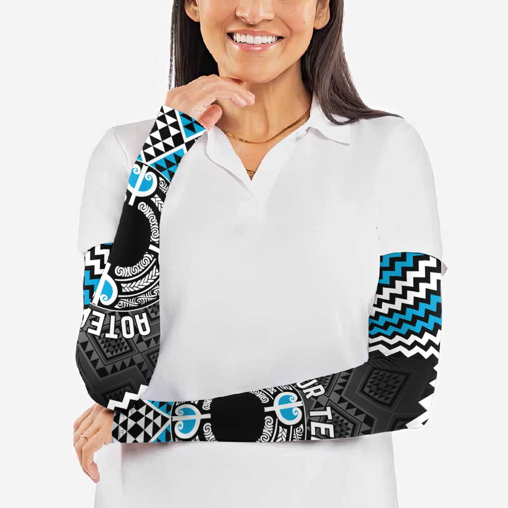 Personalised Aotearoa Niho Taniwha Motif Arm Sleeves Blue Style - Polynesian Pride