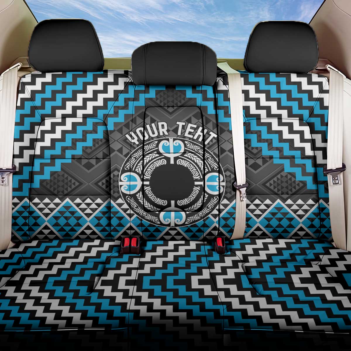 Personalised Aotearoa Niho Taniwha Motif Back Car Seat Cover Blue Style