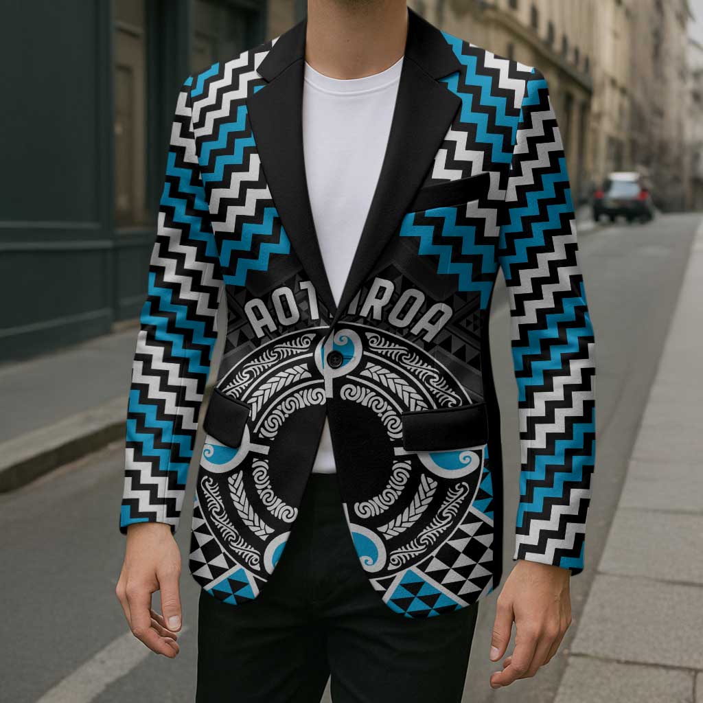 Personalised Aotearoa Niho Taniwha Motif Blazer Blue Style - Polynesian Pride