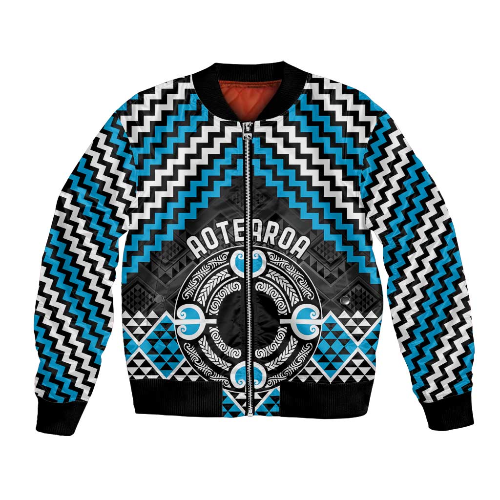 Personalised Aotearoa Niho Taniwha Motif Bomber Jacket Blue Style