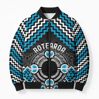 Personalised Aotearoa Niho Taniwha Motif Bomber Puffer Jacket Blue Style - Polynesian Pride