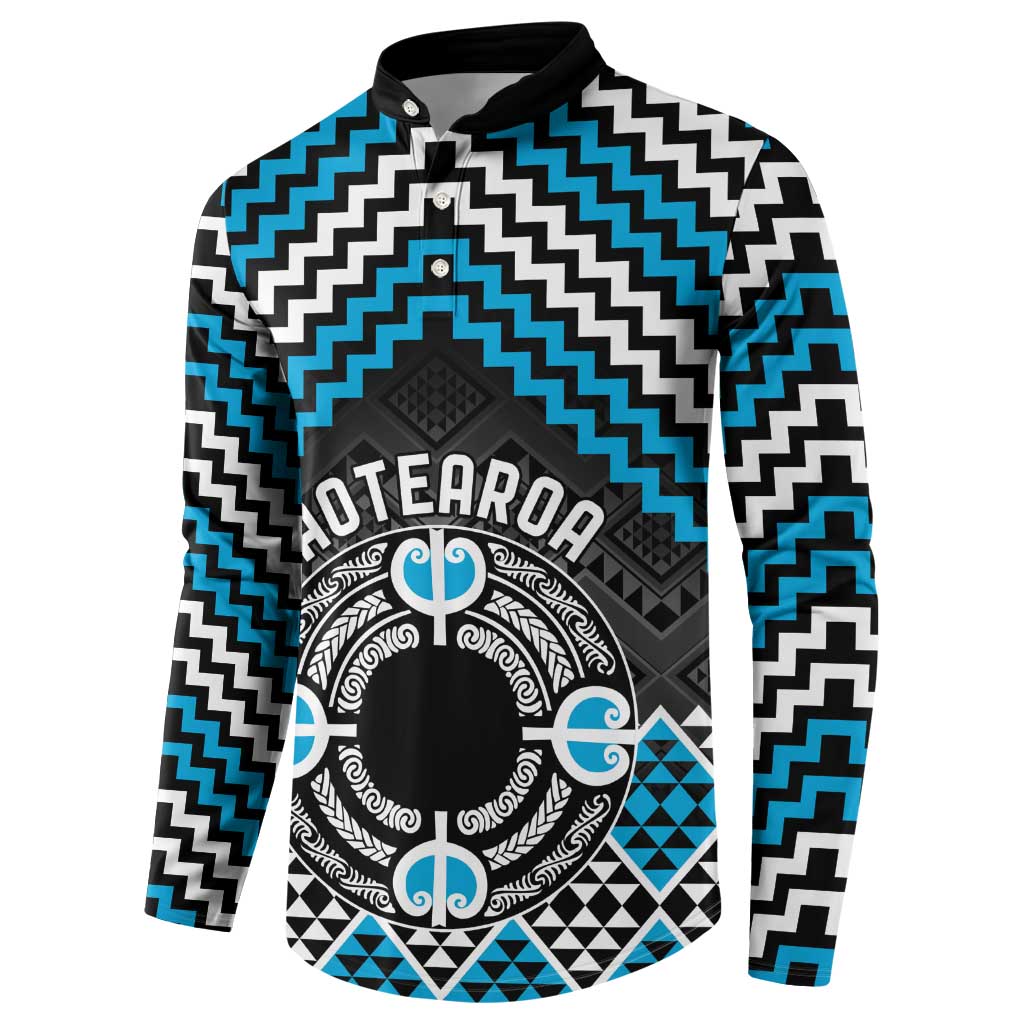 Personalised Aotearoa Niho Taniwha Motif Button Sweatshirt Blue Style