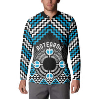 Personalised Aotearoa Niho Taniwha Motif Button Sweatshirt Blue Style