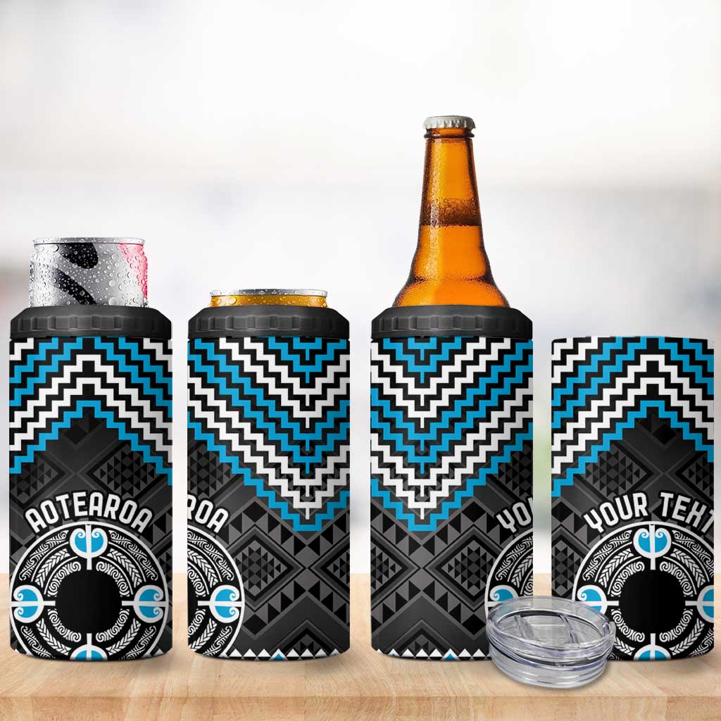 Personalised Aotearoa Niho Taniwha Motif 4 in 1 Can Cooler Tumbler Blue Style