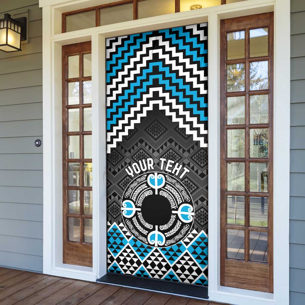 Personalised Aotearoa Niho Taniwha Motif Door Cover Blue Style - Polynesian Pride