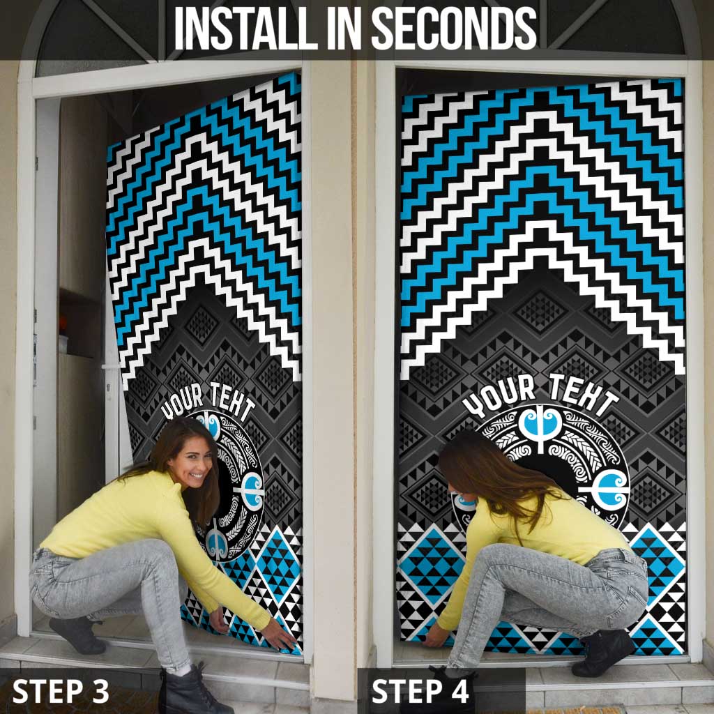 Personalised Aotearoa Niho Taniwha Motif Door Cover Blue Style - Polynesian Pride