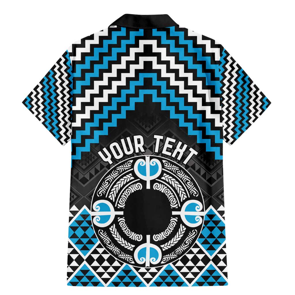 Personalised Aotearoa Niho Taniwha Motif Family Matching Mermaid Dress and Hawaiian Shirt Blue Style