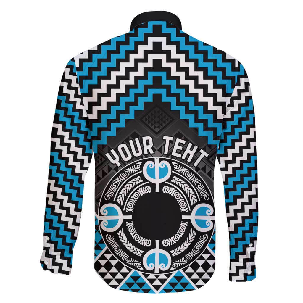 Personalised Aotearoa Niho Taniwha Motif Family Matching Summer Maxi Dress and Hawaiian Shirt Blue Style