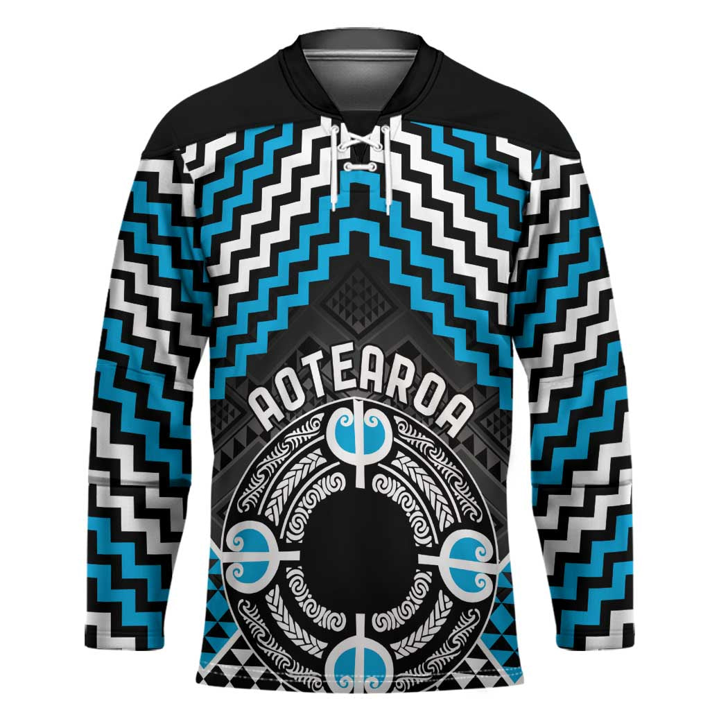 Personalised Aotearoa Niho Taniwha Motif Hockey Jersey Blue Style - Polynesian Pride