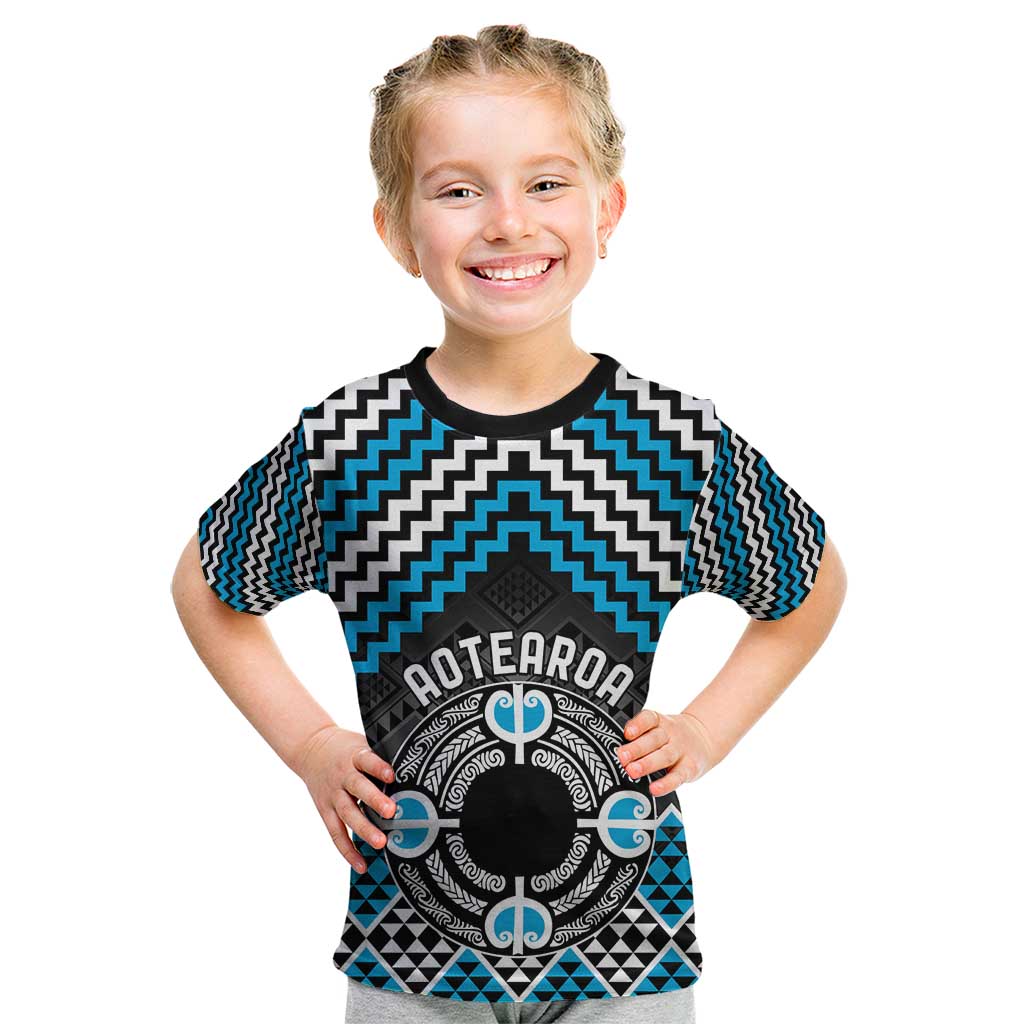 Personalised Aotearoa Niho Taniwha Motif Kid T Shirt Blue Style LT9 Blue - Polynesian Pride