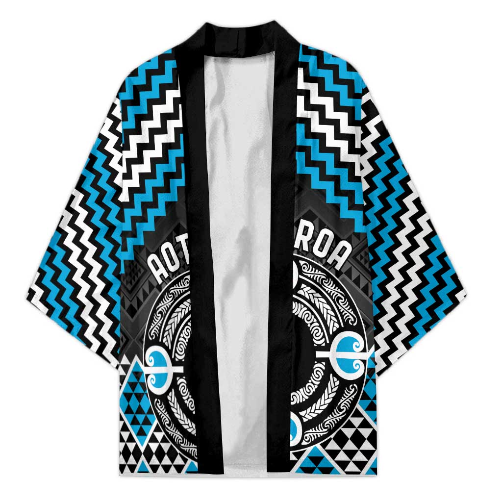 Personalised Aotearoa Niho Taniwha Motif Kimono Blue Style - Polynesian Pride