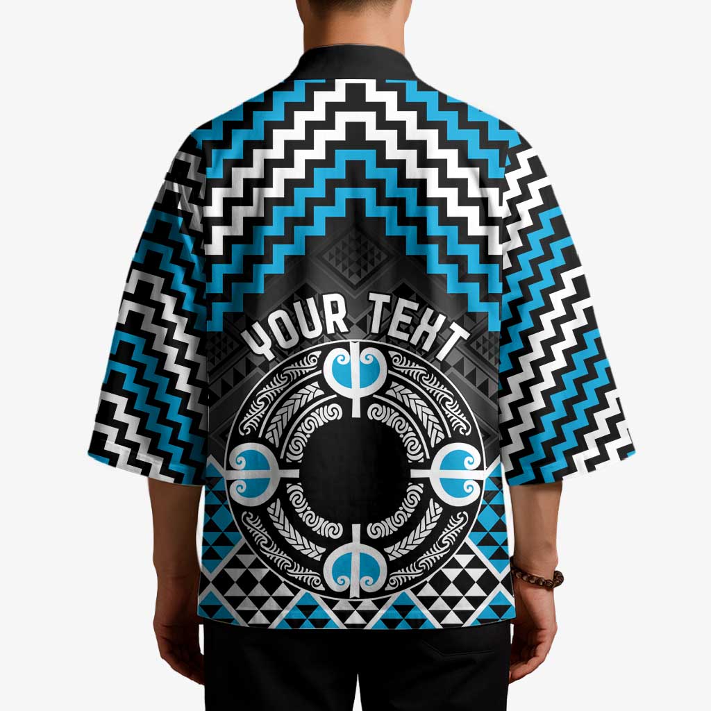 Personalised Aotearoa Niho Taniwha Motif Kimono Blue Style - Polynesian Pride