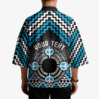 Personalised Aotearoa Niho Taniwha Motif Kimono Blue Style - Polynesian Pride