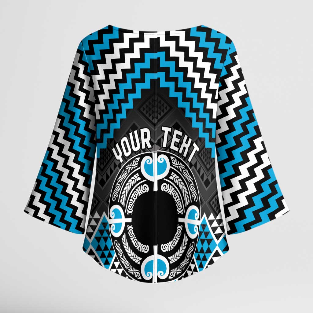 Personalised Aotearoa Niho Taniwha Motif Kimono Sleeve Blouse Blue Style - Polynesian Pride