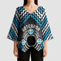Personalised Aotearoa Niho Taniwha Motif Kimono Sleeve Blouse Blue Style - Polynesian Pride