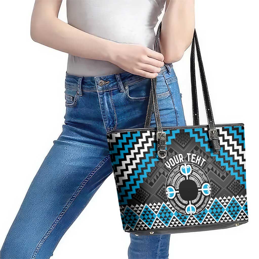 Personalised Aotearoa Niho Taniwha Motif Leather Tote Bag Blue Style