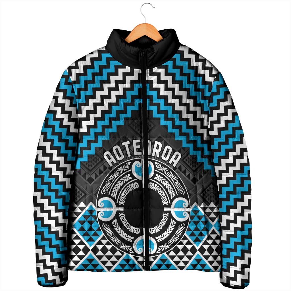 Personalised Aotearoa Niho Taniwha Motif Padded Jacket Blue Style - Polynesian Pride