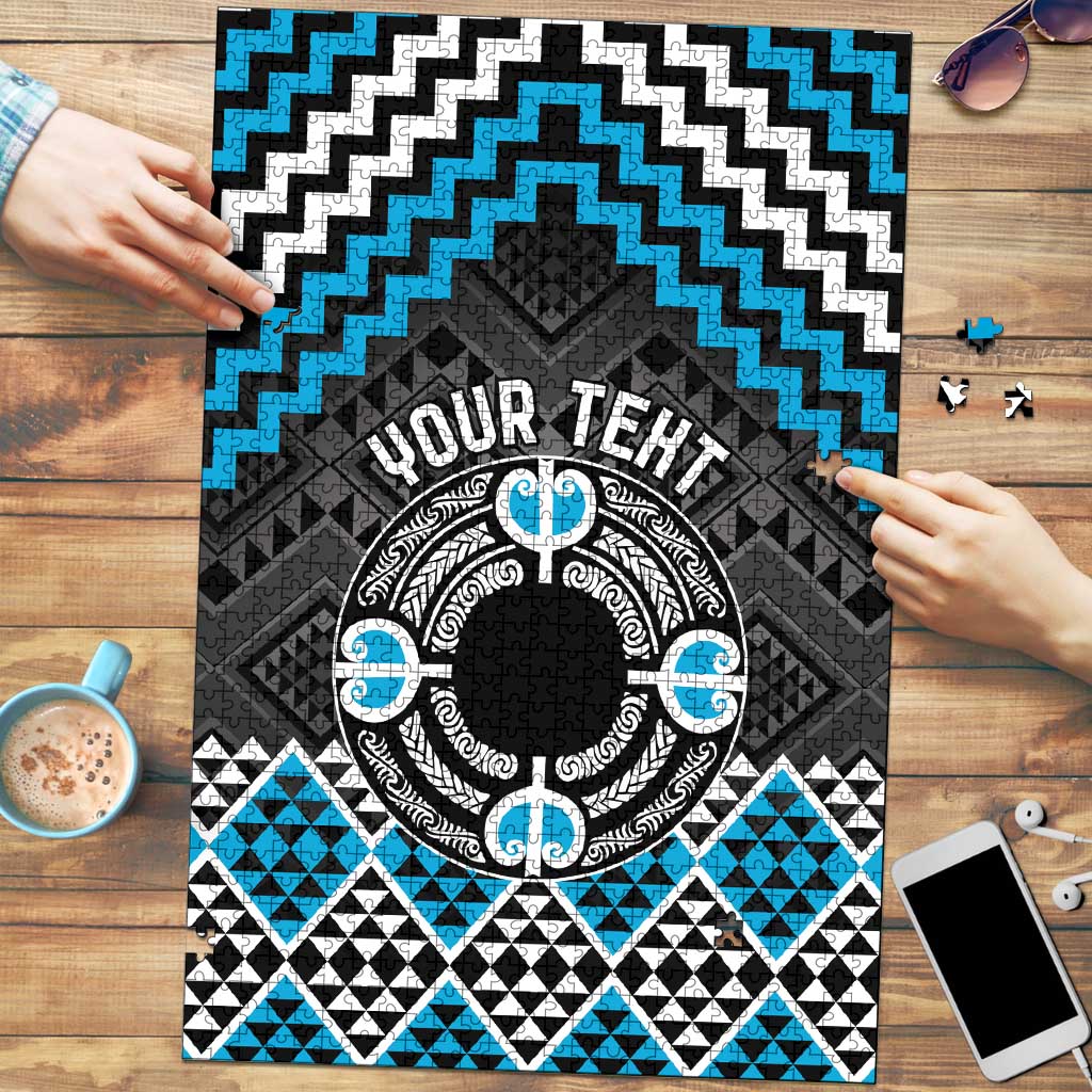 Personalised Aotearoa Niho Taniwha Motif Puzzle Blue Style - Polynesian Pride