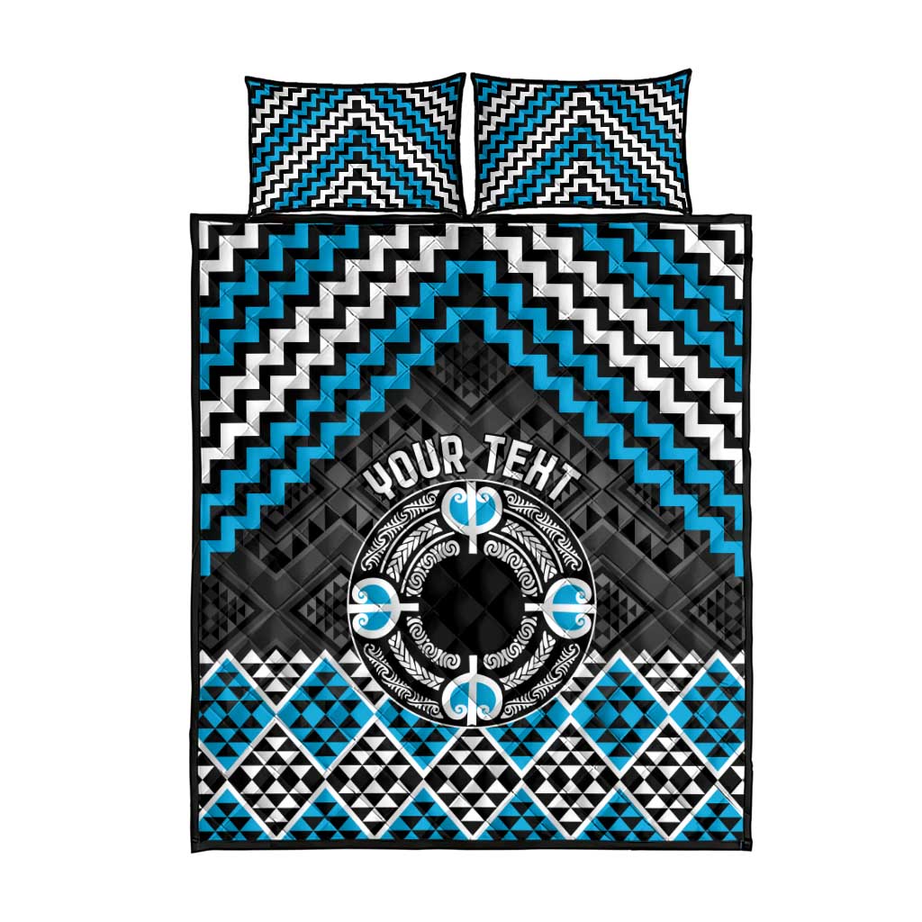 Personalised Aotearoa Niho Taniwha Motif Quilt Bed Set Blue Style