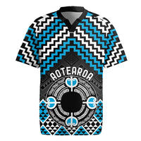 Personalised Aotearoa Niho Taniwha Motif Rugby Jersey Blue Style