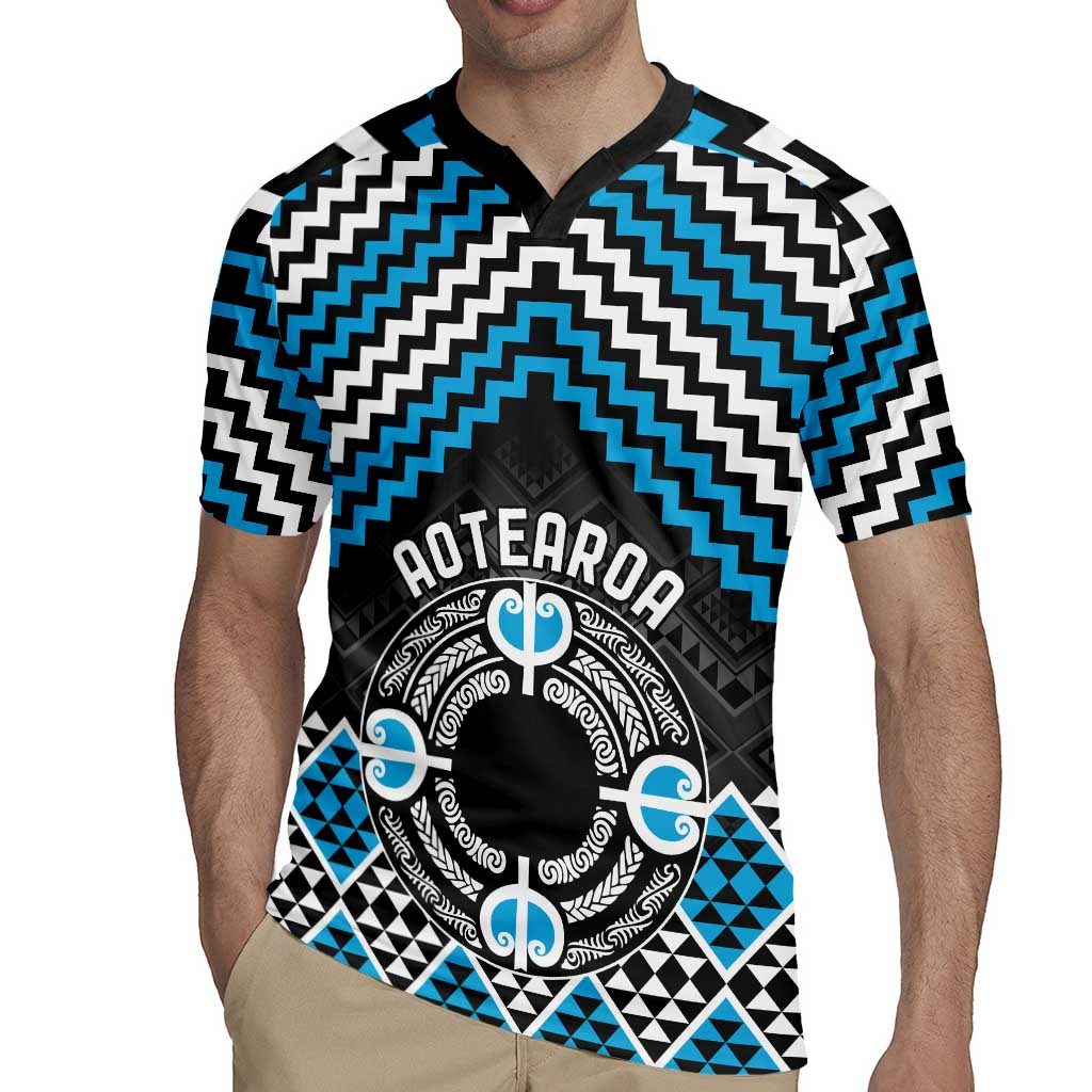 Personalised Aotearoa Niho Taniwha Motif Rugby Jersey Blue Style