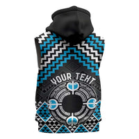 Personalised Aotearoa Niho Taniwha Motif Sleeveless Hoodie Blue Style - Polynesian Pride