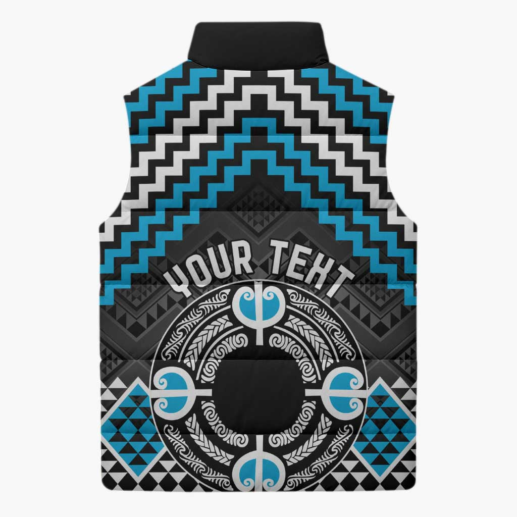 Personalised Aotearoa Niho Taniwha Motif Sleeveless Puffer Jacket Blue Style - Polynesian Pride