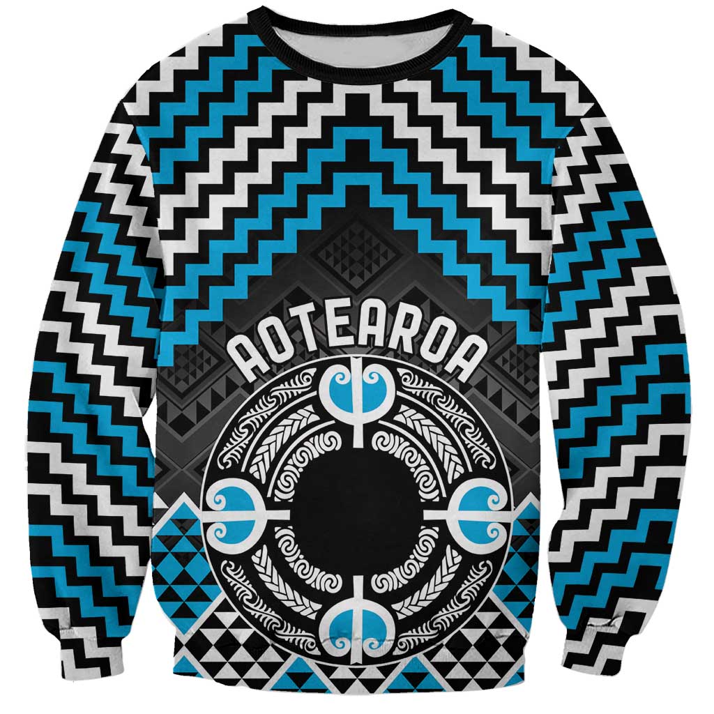 Personalised Aotearoa Niho Taniwha Motif Sweatshirt Blue Style LT9 Unisex Blue - Polynesian Pride