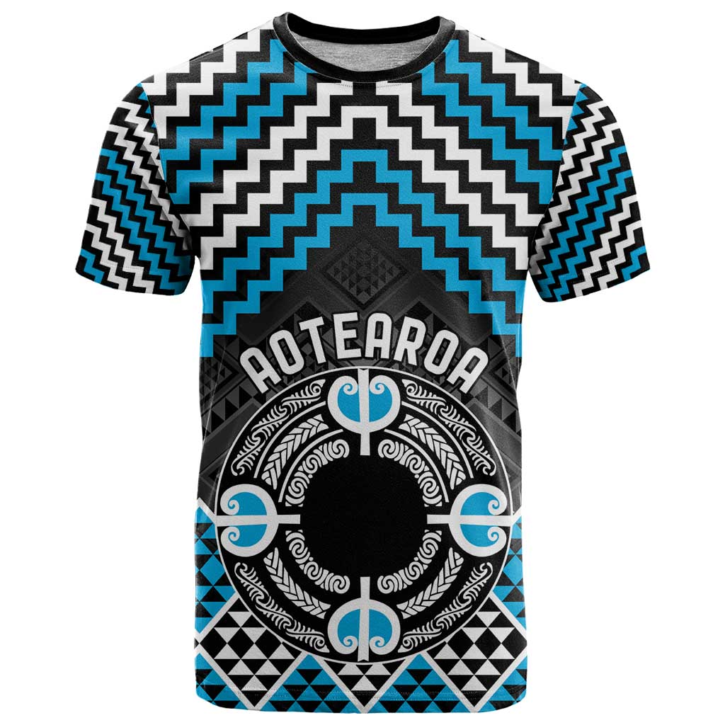 Personalised Aotearoa Niho Taniwha Motif T Shirt Blue Style LT9 Blue - Polynesian Pride