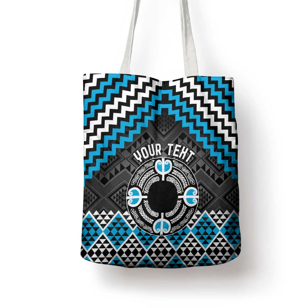 Personalised Aotearoa Niho Taniwha Motif Tote Bag Blue Style - Polynesian Pride