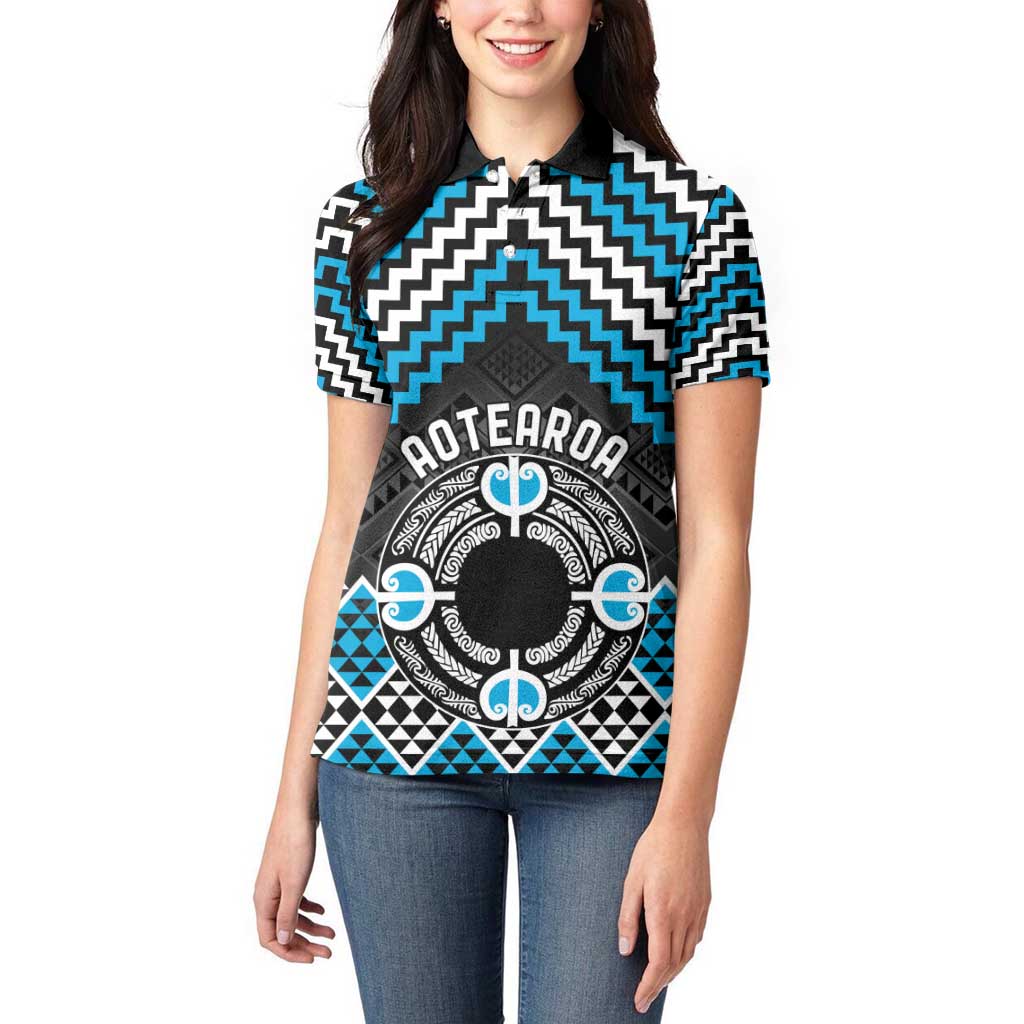 Personalised Aotearoa Niho Taniwha Motif Women Polo Shirt Blue Style