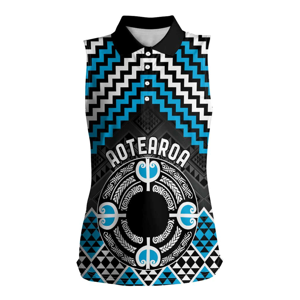 Personalised Aotearoa Niho Taniwha Motif Women Sleeveless Polo Shirt Blue Style