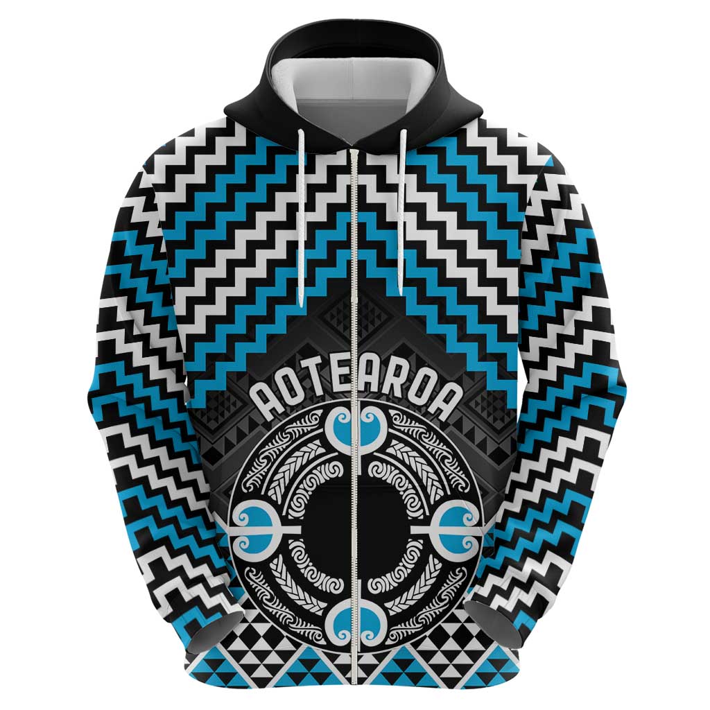 Personalised Aotearoa Niho Taniwha Motif Zip Hoodie Blue Style