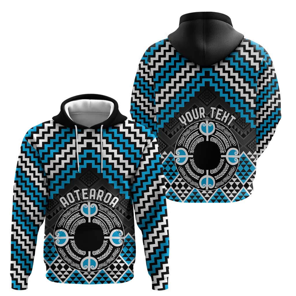 Personalised Aotearoa Niho Taniwha Motif Zip Hoodie Blue Style