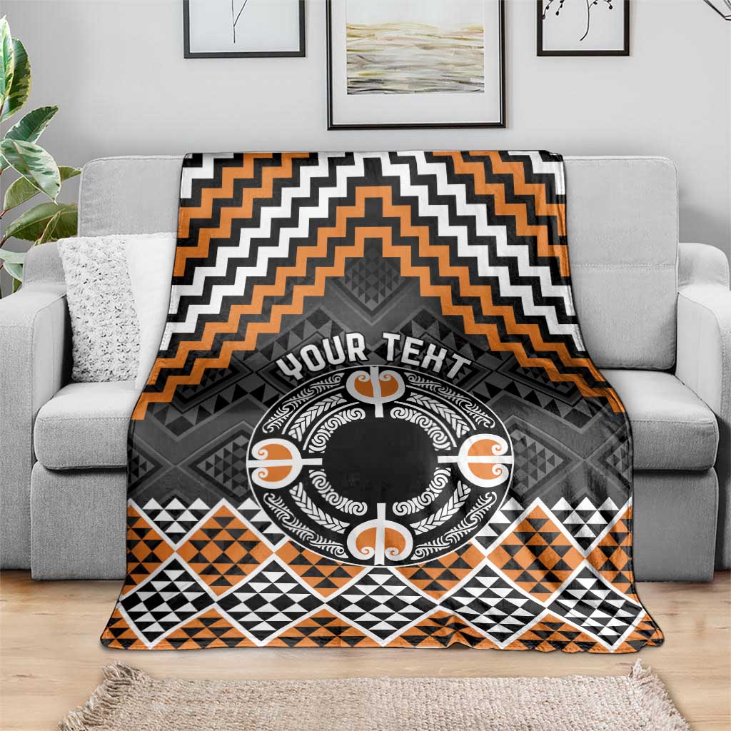 Personalised Aotearoa Niho Taniwha Motif Blanket Gold Style