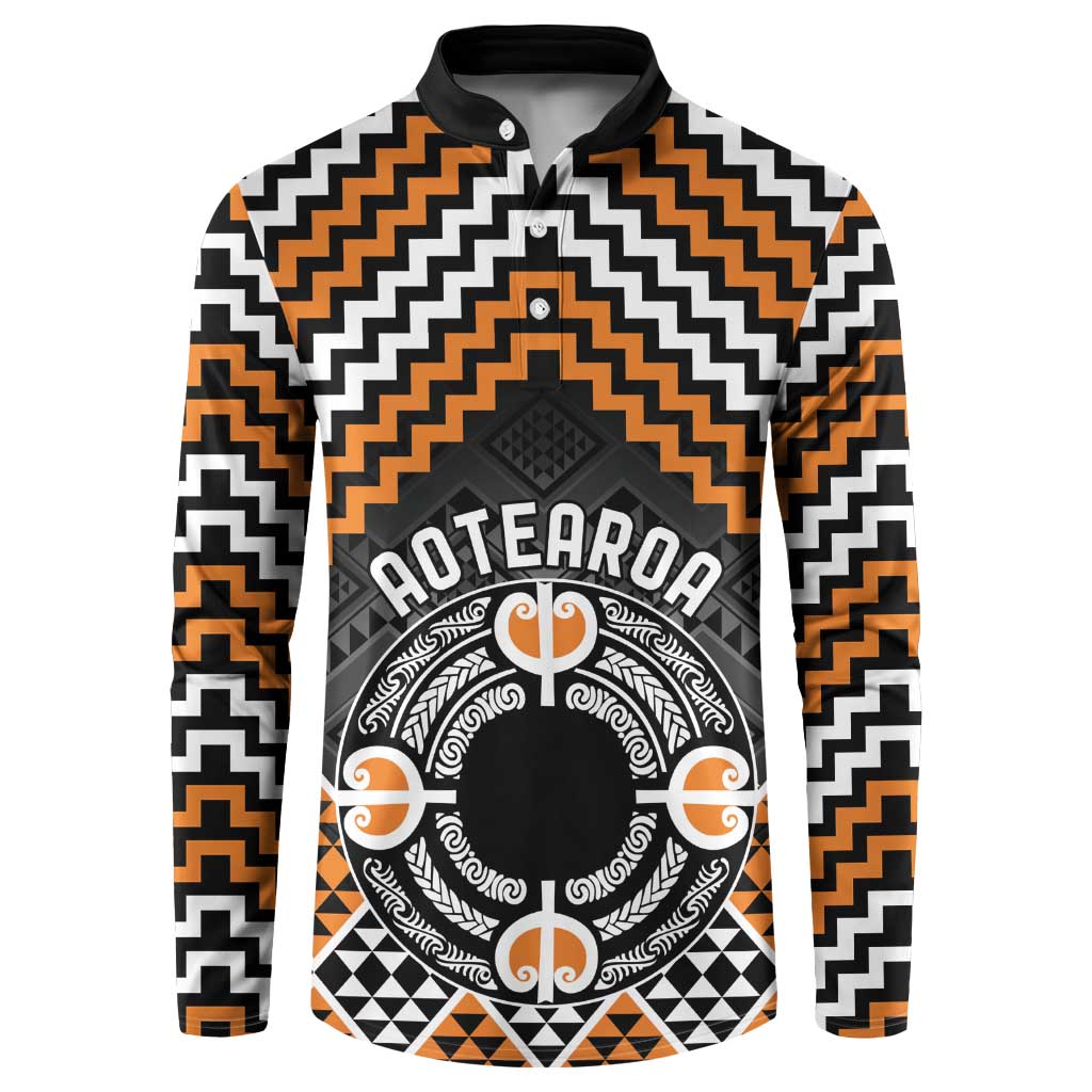 Personalised Aotearoa Niho Taniwha Motif Button Sweatshirt Gold Style