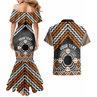 Personalised Aotearoa Niho Taniwha Motif Couples Matching Mermaid Dress and Hawaiian Shirt Gold Style
