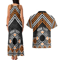Personalised Aotearoa Niho Taniwha Motif Couples Matching Tank Maxi Dress and Hawaiian Shirt Gold Style