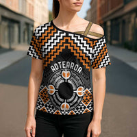 Personalised Aotearoa Niho Taniwha Motif Cross Shoulder Shirt Gold Style - Polynesian Pride