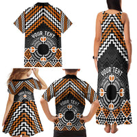 Personalised Aotearoa Niho Taniwha Motif Family Matching Tank Maxi Dress and Hawaiian Shirt Gold Style