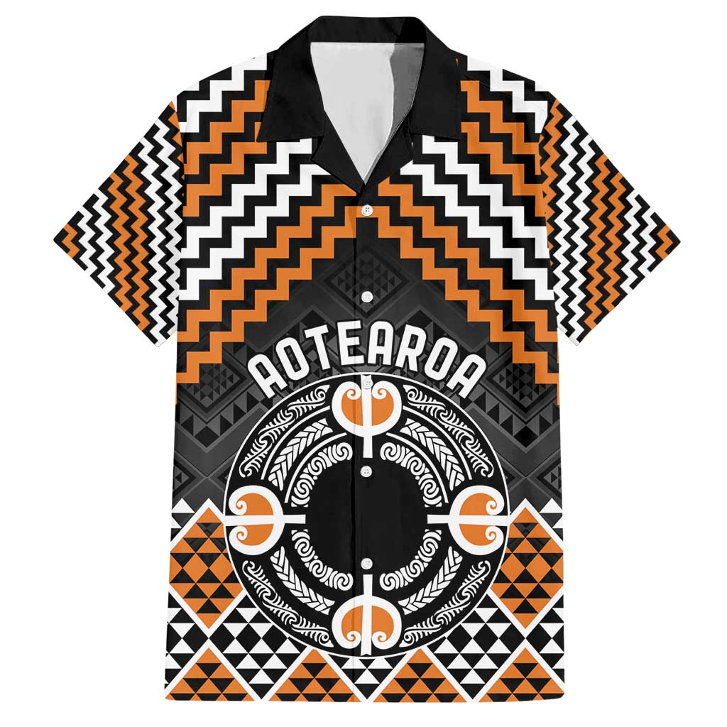 Personalised Aotearoa Niho Taniwha Motif Hawaiian Shirt Gold Style